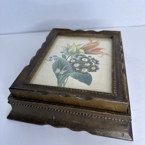 Wooden‎ Botanical Antique Floral Vanity Box, Jewelry, Trinkets, Etc. - Picture 2 of 7